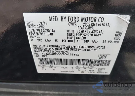 2016 Ford Explorer Xlt from USA, damaged, VIN 1FM5K8D88GGA93152